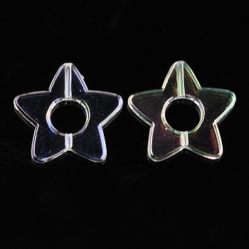 UV Plating Transparent Acrylic Beads, Iridescent, Star, Star, 23.5x24.5x3mm, Hole: 1.5 & 7.8mm