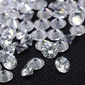 Cubic Zirconia Cabochons, Grade A, Faceted, Diamond, Clear, 1.1mm