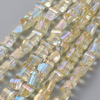Electroplate Glass Beads Strands, Faceted, Full Rainbow Plated, Half Round, Champagne Yellow, 6x5x4mm, Hole: 1mm, about 99pcs/strand, 16.14 inch(41cm)