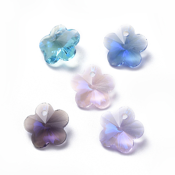 Glass Rhinestone Charms, Faceted, Plum Blossom, Mixed Color, 11.5x12x5.5mm, Hole: 1.4mm