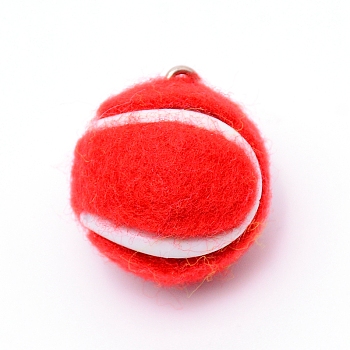 Cloth Fabric Pendants, with Platinum Tone Iron Loop, Tennis, Red, 7/8x3/4 inch(22x19mm), Hole: 2mm