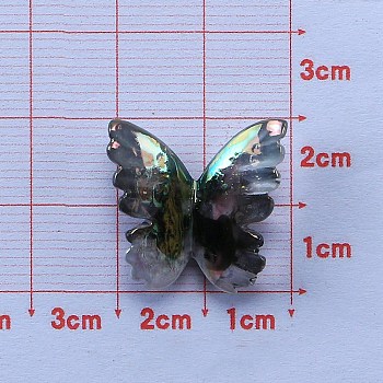 Iridescent Opaque Resin Imitation Shell Cabochons, Black, Butterfly, 25x21mm
