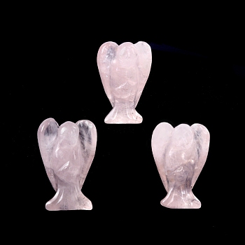 Natural Rose Quartz Carved Healing Angel Figurines, Reiki Energy Stone Display Decorations, 28x18mm