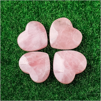 Natural Rose Quartz Healing Figurines, Reiki Energy Stone Display Decorations, Heart, 45.5x49.5x19mm