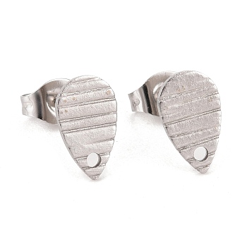 304 Stainless Steel Stud Earring Findings, with Hole, Grooved Teardrop, Stainless Steel Color, 10x6mm, Hole: 1mm, Pin: 0.8mm
