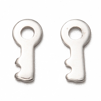 201 Stainless Steel Charms, Laser Cut, Key, Stainless Steel Color, 10x4.5x1mm, Hole: 1.8mm