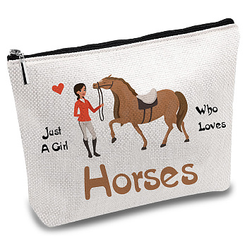 Nurse Theme Polycotton Custom Canvas Stroage Bags,  Metal Zipper Pouches, Rectangle, Horse, 18x25cm