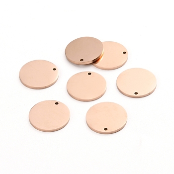 Ion Plating(IP) 304 Stainless Steel Charms, Polished, Stamping Blank Tag, Laser Cut, Flat Round, Rose Gold, 15x1mm, Hole: 1.2mm