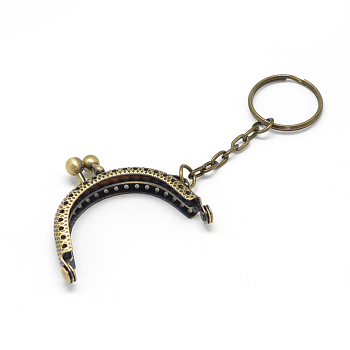 Iron Purse Frame Handle, for Bag Sewing Craft Tailor Sewer, with Key Ring, Antique Bronze, 110mm