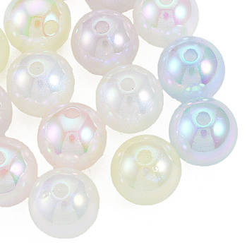 Rainbow Iridescent Plating Acrylic Beads, Glitter Beads, Round, Mixed Color, 14x13.5mm, Hole: 2.5mm