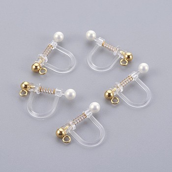 Plastic Clip-on Earring Findings, with Shell Pearl and 316 Surgical Stainless Steel Findings, Real 18K Gold Plated, 17.5x11.5x3mm, Hole: 1.4mm