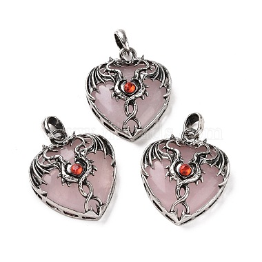 Antique Silver Heart Rose Quartz Pendants