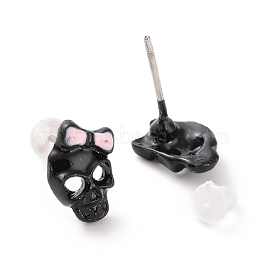 Alloy Skull with Bowknot Stud Earrings with Steel Pin(EJEW-E143-15)-2