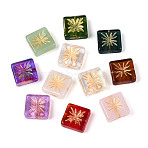 Baking Paint Transparent Glass Beads, Square, Golden Metal Enlaced, Mixed Color, 10.5x10.5x4mm, Hole: 1~1.2mm(X-DGLA-N018-13)