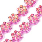 Electroplate Glass Beads Strands, Flower, AB Color Plated, Half Plated, Hot Pink, 12x13x5mm, Hole: 1mm, about 50pcs/strand, 25.59''(65cm)(EGLA-P069-02A-AB09)