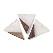 Resin & Wood Pendants, Inverted Triangle Charms, White, 37x31x3.5mm, Hole: 2mm(WOOD-F015-06G)