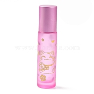 Glass Roller Bottles, with Lid and Glass Roller Balls, Refillable Bottles, Column with Fortune Cat Pattern & Chinese Character, Pearl Pink, 2x8.6cm, Hole: 9.5mm, Capacity: 10ml(0.34fl. oz)(MRMJ-M002-04A-03)