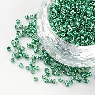 Plated Glass Bugle Beads, Medium Sea Green, 1~2x1.5~2mm, Hole: 0.5mm, about 100g/bag(SEED-R043-08)