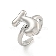 Brass Letter Open Cuff Rings for Women, Adjustable, Platinum, Letter J, 15~16.5x7~16.5mm(RJEW-G313-01J-P)