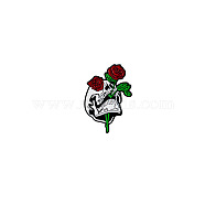 Safety Brooch Pin, Alloy Enamel Badge for Suit Shirt Collar, Rose, Skull, 38x26mm(JEWB-PW0001-005E)