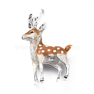 Alloy Brooches, with Enamel and Rhinestone, Deer, Antique Silver, 51.5x33.5x12.5mm, Pin: 0.8mm(JEWB-L011-019AS)