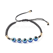 Braided Evil Eye Resin Beads  Bracelets, Adjustable Bracelets, for Kids Teens Adults, Black, Inner Diameter: 2-1/4~3-3/4 inch(5.7~9.6cm)(BJEW-JB07011-02)