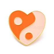 Heart with Yin Yang Pattern Enamel Pin, Lucky Alloy Enamel Brooch for Backpack Clothes, Golden, Orange, 29x30x10.5mm, Pin: 1mm(JEWB-O007-A02)