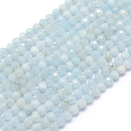 Natural Aquamarine Beads Strands, Faceted, Round, 3mm, Hole: 0.5mm, about 113pcs/strand, 15.35 inch(39cm)(X-G-E411-19D-3mm)