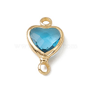 Transparent K9 Glass Connector Charms, Heart Links, with Light Gold Tone Brass Findings, Aquamarine, 14x8.5x3.7mm, Hole: 1.8mm(GLAA-A005-31LG-03)