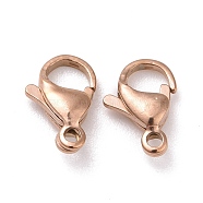 Ion Plating(IP) 304 Stainless Steel Lobster Claw Clasps, Parrot Trigger Clasps, Rose Gold, 15x9x4.5mm, Hole: 2mm(STAS-H353-F-02RG)
