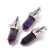 Natural Amethyst Big Pendants, 7 Chakra Faceted Bullet Charms, with Platinum Plated Brass Findings and Colorful Rhinestone, Cadmium Free & Lead Free, 55x22.5x16mm, Hole: 8x5mm(G-I342-01P-02)