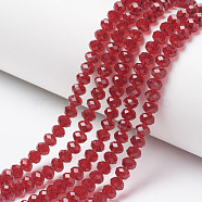 Glass Beads Strands, Faceted, Rondelle, FireBrick, 8x6mm, Hole: 1mm, about 63~65pcs/strand, 39~40cm(EGLA-A034-T8mm-D07)