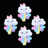 Opaque Resin Cabochons, Rubberized Style, Cloud with Bowknot, White, 32.5~34x22~23x5mm(X-CRES-S308-032)