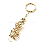 Brass Braided Macrame Pouch Empty Stone Holder for Keychain, with 304 Stainless Steel Ring, Real 18K Gold Plated, 9.6cm(KEYC-TA00020-02)
