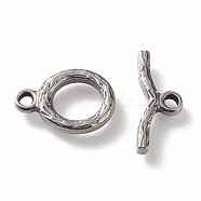 304 Stainless Steel Toggle Clasps, Textured, Ring, Stainless Steel Color, Ring: 16x12x2mm, Hole: 2mm, Bar: 18x6x2mm, Hole: 2mm(STAS-K209-06P)
