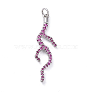 Brass Micro Pave Cubic Zirconia Pendants, Long-Lasting Plated, Branch, Hot Pink, Real Platinum Plated, 34.1x10x2.9mm, Hole: 3.1mm(X-ZIRC-G160-48P)