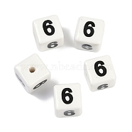 Porcelain Beads, Square with Number, Number, 9x9x9mm, Hole: 1.8mm(PORC-R003-07-06)