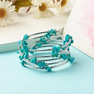 5-Loop Synthetic Turquoise(Dyed) Chip Beaded Wrap Bracelets for Women, Steel Memory Wire Bracelet, Platinum, Inner Diameter: 2-1/8 inch(5.45cm)(BJEW-JB01517-09)