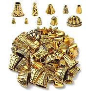 72Pcs 12 Style Tibetan Style Alloy Bead Cap & Cone, Antique Golden, 8~13x7~20x7~12mm, Hole: 1~2.5mm, 6pcs/style(TIBE-YW0001-57)