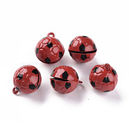 Baking Painted Brass Bell Pendants, Football, Red, 21x17.5x16.5mm, Hole: 2mm(KKB-S002-013B)