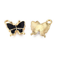 Light Gold Plated Alloy Charms, with Enamel, Butterfly, Black, 13x13.5x2.5mm, Hole: 1.8mm(ENAM-T009-03A)