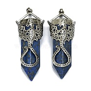 Natural Lapis Lazuli Faceted Pointed Bullet Big Pendants, Rack Plating Antique Silver Plated Alloy Dragon Charms, Cadmium Free & Lead Free, 55~58.5x22.5~23x18.5mm, Hole: 4.8x7.8mm(G-Q165-02AS-05)
