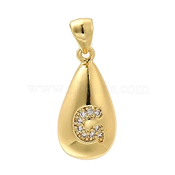 Rack Plating Brass Micro Pave Cubic Zirconia Pendants, Long-Lasting Plated, Lead Free & Cadmium Free,Real 18K Gold Plated, Teardrop with Letter Charms, Letter G, 21x11mm, Hole: 5x3mm(KK-L226-102G-G)