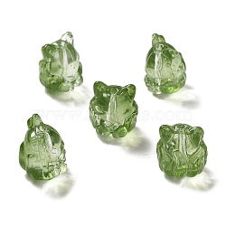 Transparent Glass Beads, Gradient Color, Fox, Olive Drab, 16x14x12.5mm, Hole: 1.5mm(GLAA-D025-06G)