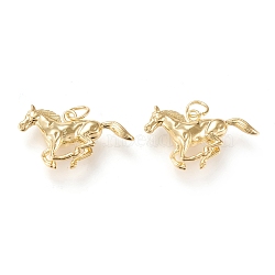 Brass Pendants, with Jump Rings, Long-Lasting Plated, Horse, Golden, 15.5x29.5x5.5mm, Hole: 4.4mm(KK-K250-02G)