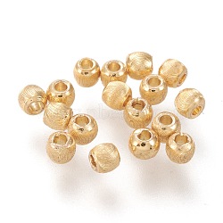 Brass Beads, Long-Lasting Plated, Textured, Solid Round, Real 18K Gold Plated, 2.7~3x2.3~2.5mm, Hole: 1mm(KK-M213-02E-G)