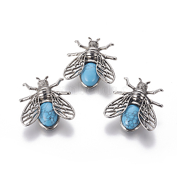 Synthetic Turquoise Brooches, with Alloy Findings, Cicada, Antique Silver, 38x36x8mm, Pin: 0.6mm(G-A176-D13-1)