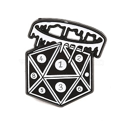 Gothic Alloy Enamel Pins, Black Lapel Pin Backs for Backpack Clothes, Black, D20 Dice, 26x24.5mm(JEWB-G045-05EB-03)