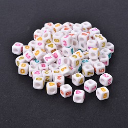 Mixed Style Opaque Acrylic European Large Hole Beads, Cube, Mixed Color, 7x7x7mm, Hole: 4mm(X-SACR-I001-01)
