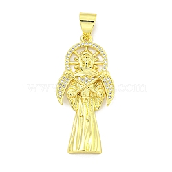 Rack Plating Brass Micro Pave Clear Cubic Zirconia Pendants, Cadmium Free & Lead Free, Long-Lasting Plated, Death, Real 18K Gold Plated, 44.5x20.5x4mm, Hole: 8x4.8mm(KK-B091-30G-05)